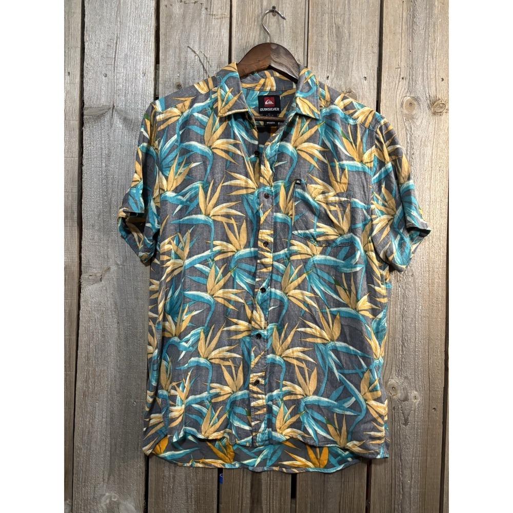 Quiksilver Soft Tropical Hawaiian Shirt Surf Skate‎ Y2K Beach Button Up Medium